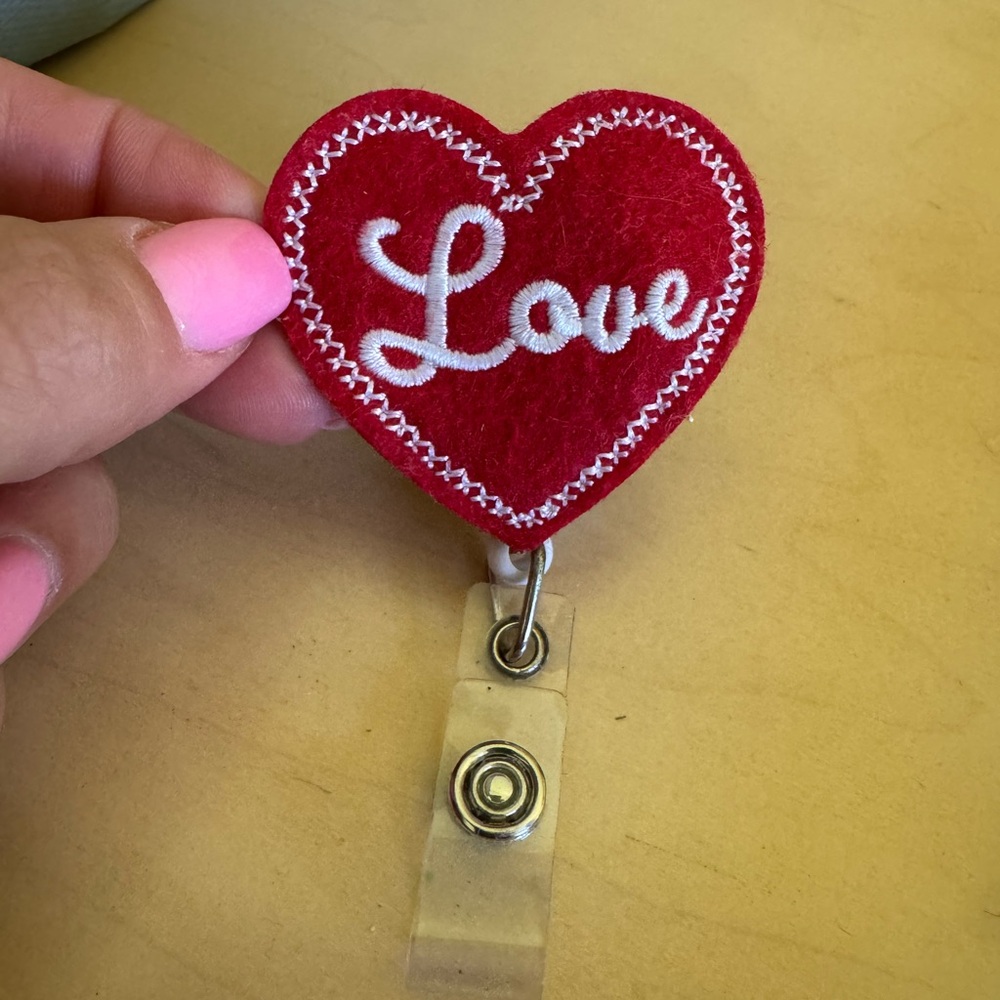 Red Heart 'Love' Felt Badge Reel